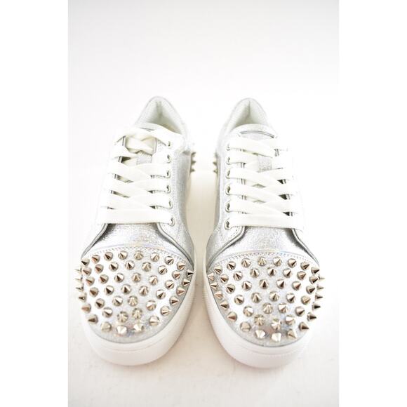 Christian Louboutin Vieira 2 Flat Silver AB Spikes Lace Up Low Top Sneaker 36.5 - Picture 5 of 11